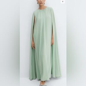 MANGO sleeve slit dress in mint green